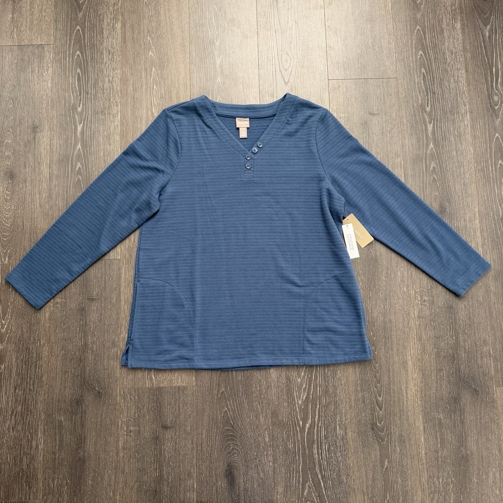 Chicos Cozisoft NWT Knit Henley Top Sz 3 US‎ XL Minimalist Lagenlook Pockets